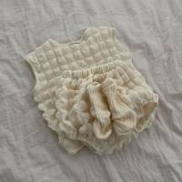 Vestiti estivi per neonati per neonati 100 giorni simpatico abito senza maniche in soffice maglietta tridimensionale scozzese a bolle  Beige