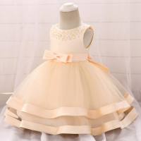 ins dress infant child dress baby princess dress bow baby one-year-old girl dress  Champagne