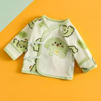 Newborn four seasons half back clothes baby double layer belly protection boneless top boys and girls baby anti-scratch small clothes  Green