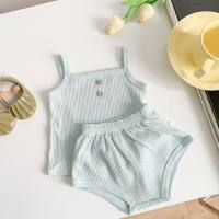 Baby camisole suit 2024 summer new style girls Korean version children's clothing boys and girls baby bud shorts suit  Blue