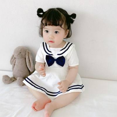 Summer new baby dress 6 baby girl sea breeze jk small skirt pure cotton cute foreign style 9 half sleeve clothes