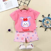 2024 summer new pure cotton children's short-sleeved T-shirt set Korean style infant short-sleeved shorts two-piece set  Pink