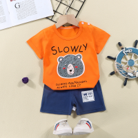 2024 summer new pure cotton children's short-sleeved T-shirt set Korean style infant short-sleeved shorts two-piece set  Orange