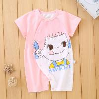 Baby clothes summer pure cotton short-sleeved thin boys and girls baby jumpsuit summer clothes newborn baby romper crawling clothes pajamas  Pink