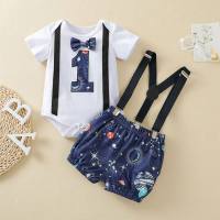 Roupas de bebê para primeiro aniversário, manga curta, manga comprida, conjunto de macacão babador  Branco