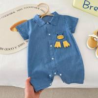 Baby Denim Bodysuit Children's Clothing Baby Soft Cartoon Romper Baby Summer Clothing  Blue