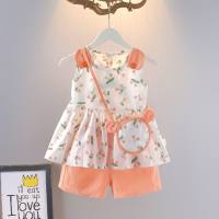 Girls new summer clothes baby girl sleeveless suit vest shorts two-piece suit infant summer clothes  Orange