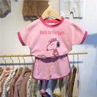 Version coréenne des vêtements pour enfants pour nourrissons et tout-petits 2023 été bébés mâles et femelles dessin animé mignon Snoopy costume short décontracté à manches courtes  Rose