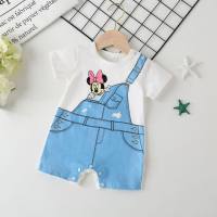 Baby fake two-piece romper for baby girls cartoon crawling clothes stylish summer newborn one-piece short-sleeved  Blue