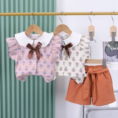 Roupas infantis meninas terno de verão roupas de verão do bebê shorts de manga curta elegante casual terno de duas peças