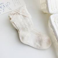 Baby Frühling und Sommer Mesh Strumpfhosen Mädchen hohl atmungsaktiv süße Schleife Prinzessin Socken Baby Leggings  Beige
