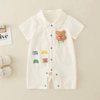 Baby clothes summer thin cotton baby boy short-sleeved onesie bear romper crawling clothes  Beige
