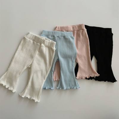 Pantalones de verano para bebé, versión coreana ins, pantalones finos elásticos de nueve puntos de color sólido para niña, pantalones acampanados versátiles