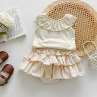 Traje sin mangas de verano, falda fina de muñeca con traje dividida de dos piezas de princesa para bebé, verano  Beige
