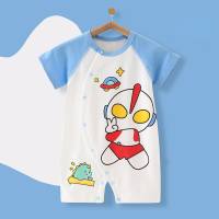 Baby clothes for newborns summer outings pure cotton short-sleeved thin boneless baby jumpsuit romper climbing clothes  Sky Blue
