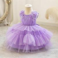 Girls mesh princess dress 1st birthday girl dress wedding flower girl dress children piano performance dress  Purple