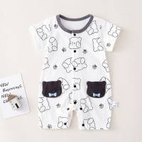 Baby one-piece clothes, summer newborn pajamas, thin summer clothes, pure cotton short-sleeved summer clothes  Gray