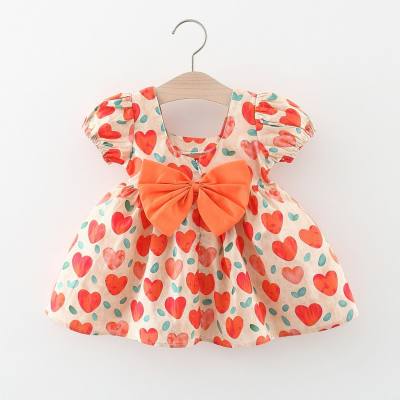 Girls' dress, summer dress, children's short-sleeved printed skirt, infant and toddler fashionable cotton little princess dress