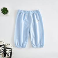 New summer children's casual pants short style soft skin-friendly summer cropped pants cute little bear boy girl style  Light Blue