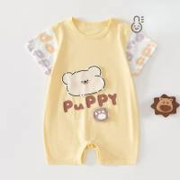 Baby summer short-sleeved romper boy cotton thin jumpsuit girl child baby outer wear pullover pajamas summer clothes  Yellow