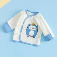Newborn half back boneless spring baby baby belly protection pure cotton bottoming top long sleeve spring autumn summer  Bleu