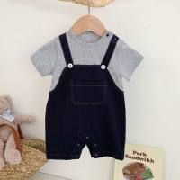 New summer baby clothes summer short-sleeved pure cotton one-piece out-of-body sling crawling clothes baby summer clothes  Gray