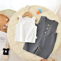 Baby summer short-sleeved suspender suit outer wear fashionable boys and girls baby air-conditioning clothes crawling clothes loose suspender summer clothes  Gray