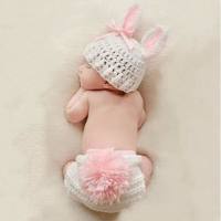 Bebê recém-nascido 100 dias roupas de fotografia de bebê 100 dias estúdio de fotografia adereços forma de coelho novo feminino  Rosa