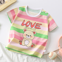 Camiseta de manga corta de algodón puro para niños, novedad de verano 2024, camisetas coreanas de manga corta para niñas de dibujos animados para bebés, ropa para niños  Multicolor