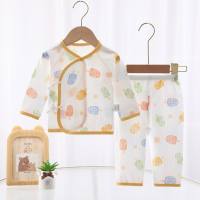Summer thin baby split clothes newborn clothes pure cotton air-conditioning clothes baby suit baby clothes  Yellow