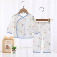 Summer thin baby split clothes newborn clothes pure cotton air-conditioning clothes baby suit baby clothes  Blue