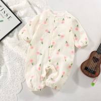 Summer newborn cotton one-piece long-sleeved crawling clothes for infants and young children to go out, breathable home clothes, air-conditioning home clothes  Multicolor
