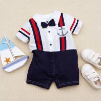 2021 New Style *Cotton Boxer Gentleman Collared Short Sleeve Jumpsuit Crawling Suit 3-18M  Red