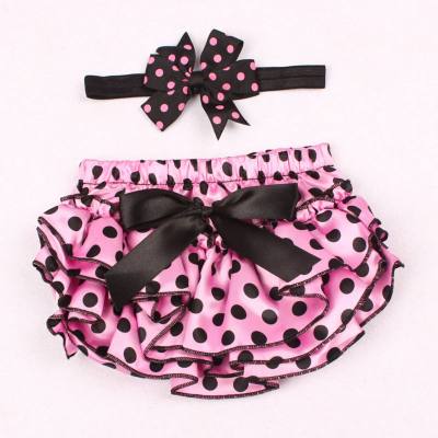 Spring and summer satin shorts in stock, pleated lace polka dot pattern baby pp pants, children's headband