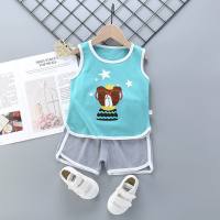 Summer new children's Lycra vest suit fashionable baby clothes sleeveless  Blue