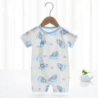 Ropa de bebé recién nacido verano fibra de bambú de manga corta sin hueso ropa de bebé delgada ropa de verano mameluco ropa para gatear pijamas  Azul