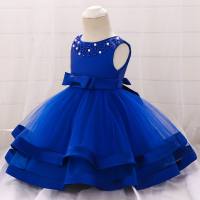 Ins robe infantile enfant robe bébé princesse robe noeud bébé fille d'un an robe  Bleu