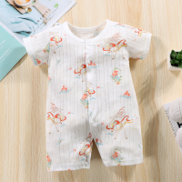 Baby climbing clothes summer thin jumpsuit breathable romper newborn clothes short-sleeved air-conditioned clothes baby pajamas  Multicolor