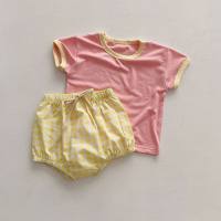 Ins stil kinder sommer frische eis karierten anzug kontrast farbe modische baby anzug männlichen und weiblichen baby kleidung  Rosa
