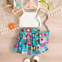Baby girl summer suspender cartoon skirt suit  multicolor