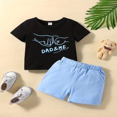 Letter Print Father's Day Baby Shorts Set