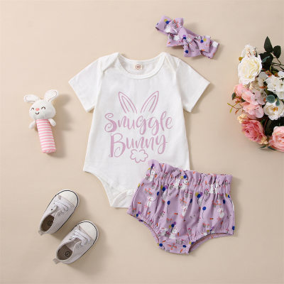 Baby girl summer short-sleeved trousers suit + headscarf