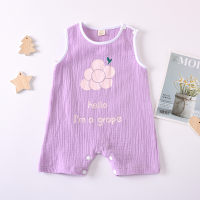Baby Girl Sleeveless Fruit Letter Print Jumpsuit  Purple