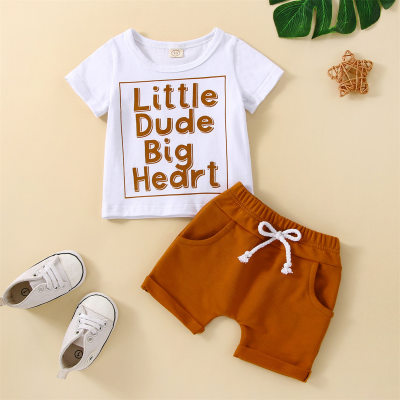 Shorts de manga curta com estampa de letras para bebês meninos terno de verão