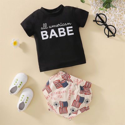 Baby and Toddler Letter Printed Short Sleeve Suit