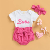 Vêtements d'été pour bébé fille, ensemble de vêtements à manches courtes, imprimé bébé, haut, taille haute, Short, bandeau  blanc