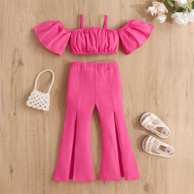 Baby Girls Solid Color Suspender Top and Pants Set
