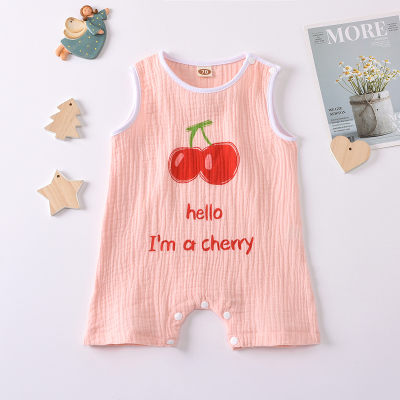 Baby Girl Sleeveless Fruit Letter Print Jumpsuit
