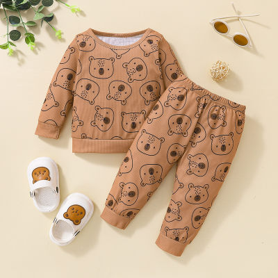 Suéter y pantalones estampados de oso de dibujos animados para bebé