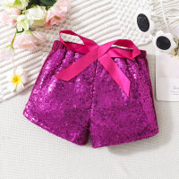 Toddler Girl Solid Color Bowknot Decor Shorts  Hot Pink